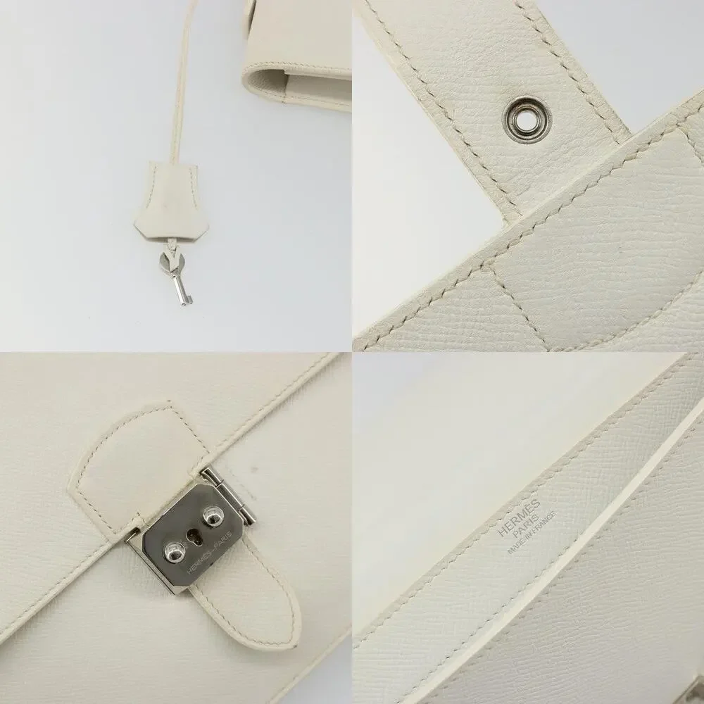 Hermes Leather Sac Adepeche 27 Handbag White